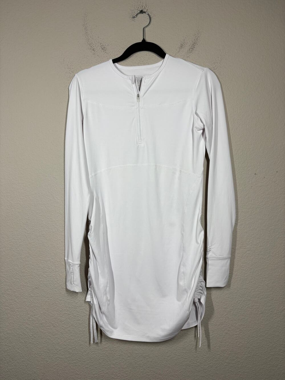 Coolibar XS UPF 50+ Ruche Swim Dress Coverup White Thumb Hole